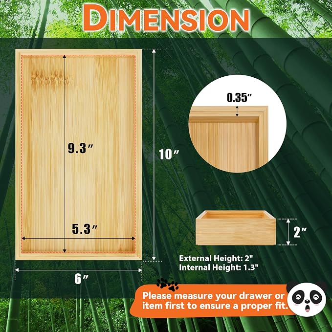 Lixple Bamboo Drawer Organizer for Kitchen Utensils, 2 Pack Stackable Bamboo Kitchen Drawer Organizers, Silverware & Utensil Drawer Trays, 10" x 6" x 2" (Outer), 9.3" x 5.3" x 1.3" (Inner)