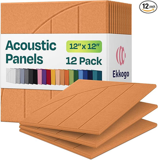 Acoustic Panels 12-Pack Soundproof Wall Panels 12"x12"x0.4" Decorative Sound Dampening for Your Home, Office, Studio, Bedroom & More with Unique ModuArc Carving [70'S Orange]