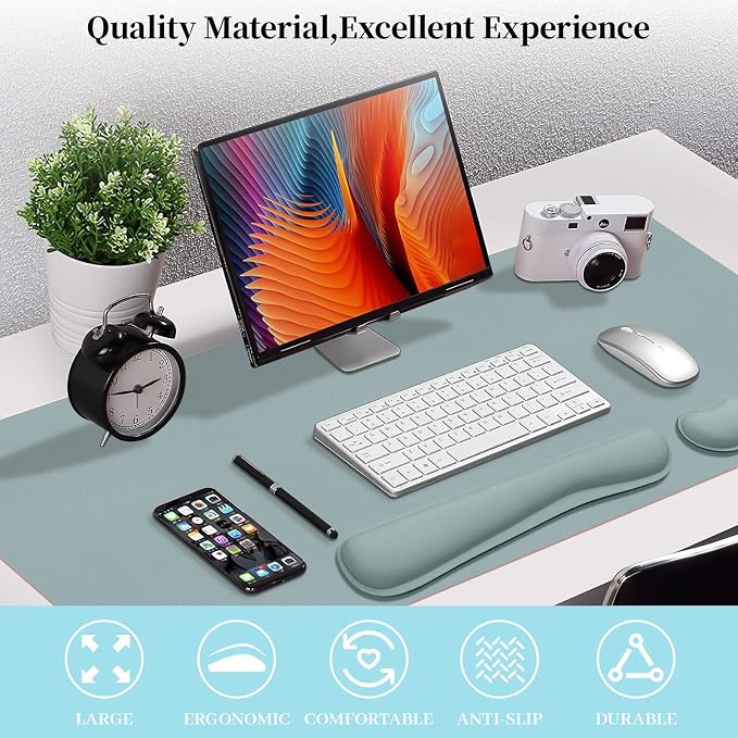 Desk Pad Mat Set,3-in-1 Large Mouse Pads with Wrist Rest and Keyboard Pad, Desk Mats for Keyboards and Mouses, Ergonomic Keyboard and Mouse Mat Set for Office Home Decor(Blue, 35.4" x 16.9")