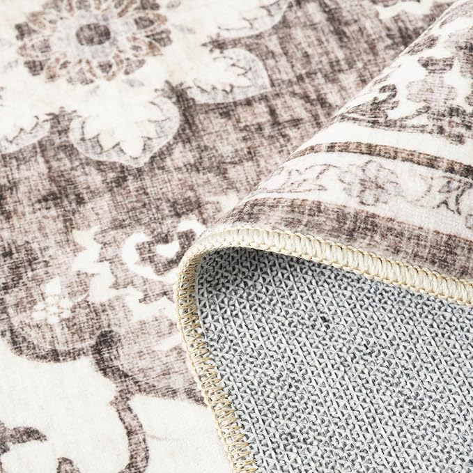 TOPRUUG Washable Oriental Area Rug - 5x8 Rugs for Living Room Soft Carpet for Bedroom Waterproof Floral Distressed Indoor Stain Resistant Non-Shedding Floor Carpets (Beige, 5x8)