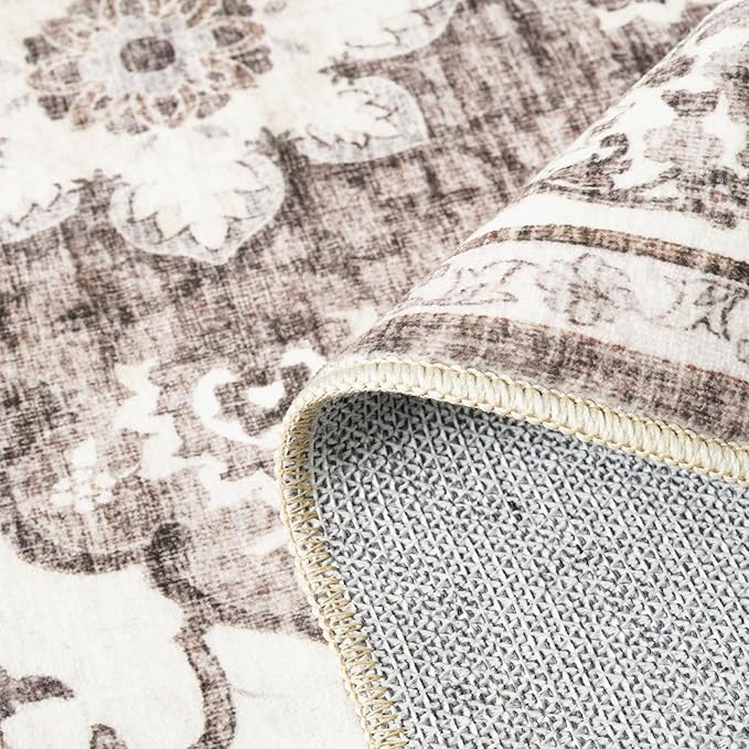 Washable Oriental Hallway Runner Rug - 2x6 Rugs for Living Room Soft Carpet for Bedroom Kitchen Waterproof Floral Distressed Indoor Stain Resistant Non-Shedding Floor Carpets (Beige, 2X6)