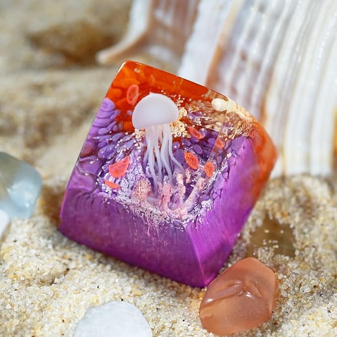 Jellyfish Artisan Keycap Orange Purple Coral R1 SA Profile Custom Sea Creature Keycaps 1U ESC Handmade Gaming Sea Resin Key Cap Cherry MX Switch Compatible Mechanical Keyboard Jellyfish Lover Gift