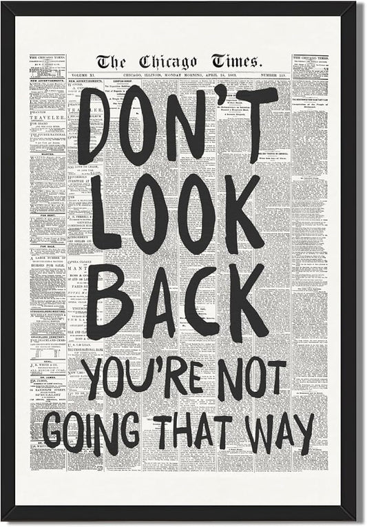 Framed Retro Newspaper Wall Art Trendy Black and White Poster Dont Look Back Inspirational Quote Posters Positive Motivational Affirmation Canvas Print Preppy Aesthetic Office Bedroom Decor 8x12inch
