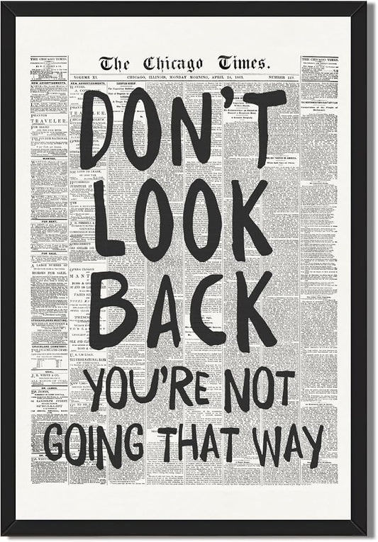 Framed Retro Newspaper Wall Art Trendy Black and White Poster Dont Look Back Inspirational Quote Posters Positive Motivational Affirmation Canvas Print Preppy Aesthetic Office Bedroom Decor 12x16inch