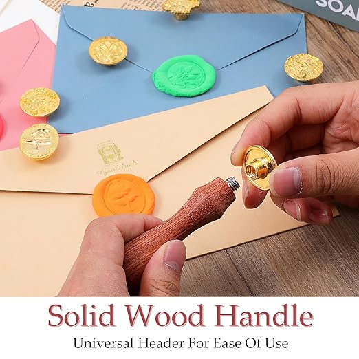 Bewudy Wax Seal Stamp Set, 12 Pcs Wax Stamp Heads with Wooden Handle, Sealing Waxs Stamps Kit for Party Wedding Invitation Cards Envelopes Gift Wrapping Letter