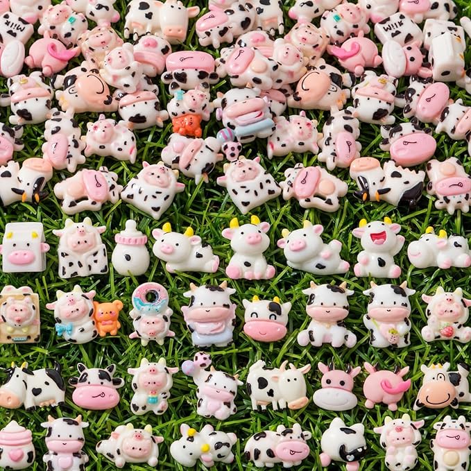 Giegxin 40 Pcs Cow Resin Charm Milk Bottle Cute Animal Accessories Cute Embellishments Bulk for Jewelry Cellphone Case Scrapbooking Headband DIY Craft Making(Cow)