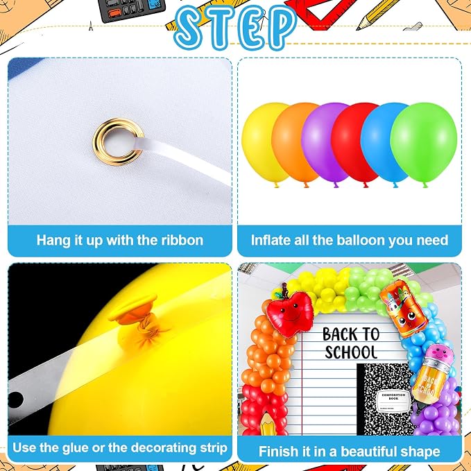 Hahafelt 158 Pcs Back to School Party Decorations Rainbow Balloon Garland Arch Kit with Composition Notebook Backdrop Giant Apple Crayon Pencil Balloon for First Day of School Classroom Party Supplies