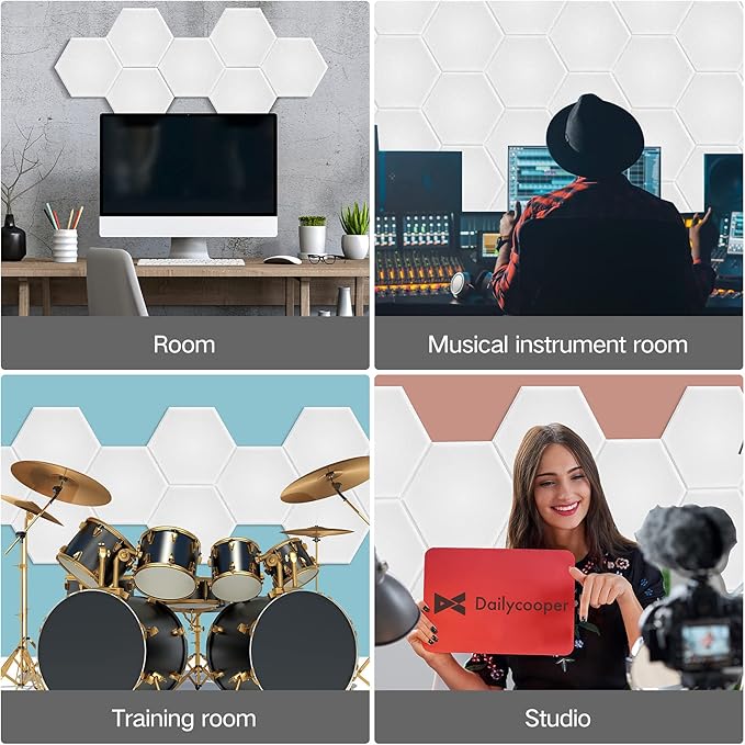22 Pack Self-Adhesive Acoustic Panels 12" X 10" X 0.4" - Sound Proof Foam Panels with High Density, Fashionable Y-Lined Design, Absorb Noise and Eliminate Echoes(White)