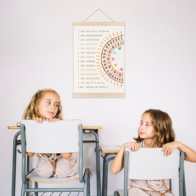 Welshower Boho Motivational Poster Hanger Frame, Colorful Positive Affirmation Inspirational Quote Wall Art Prints Decor for Classroom Kids Room Nursery Playroom Framed, 12x16 Inch