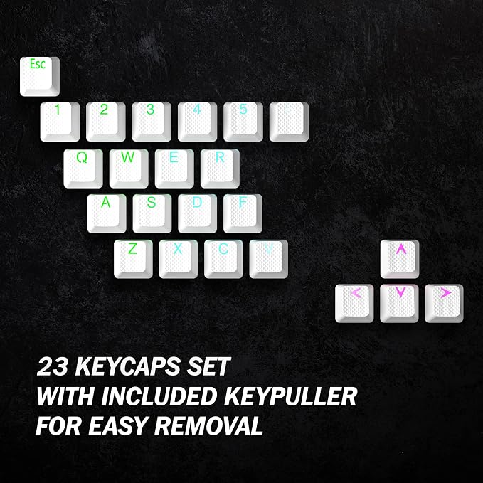 HK Gaming Rubber Keycaps Set | Anti-Slip Texture | Doubleshot Backlit Keycap Set | 23 Keys OEM Profile Key Set | for Mechanical Keyboard | Compatible with Cherry MX, Gateron, Kailh | White