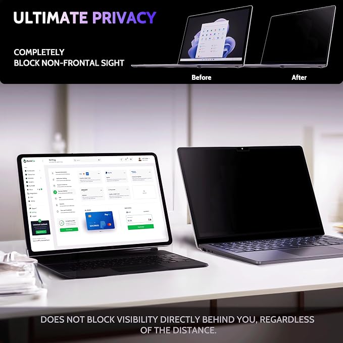 Peslv Privacy Screen for 15 Inch Surface Laptop 6/5/4/3/2/1, MagicSuction™ Removable Anti Spy Black Protector, Glare Blue Light Filter for Microsoft Laptop Computer Monitor