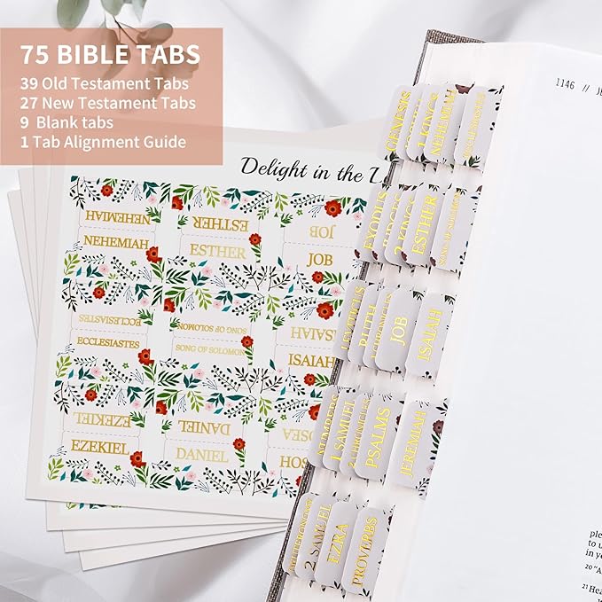 Bible Tabs for Women & Men, Bible Tabs for Study Bible, Large Print Bible Tabs for Easy Navigation, Bible Index Tabs, 66 Tabs Old & New Testament, Extra 9 Blank Tabs - Vintage Floral