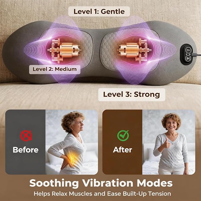 PakWizz 2026 Upgraded 4-in-1 Lumbar Support Pillow with Remote Control | Triple Fusion Back Massager with Heat, Vibration & Stretching, Portable Electric Lumbar Pillow for Home, Office, Travel & Car