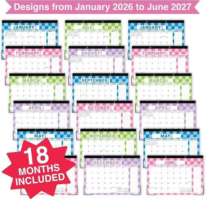 Hadley Designs Large Teacher Desk Calendar 2026-2027 - Desktop Calendar 2026, 18-Month Desk Calendars for Home, Office & Classroom, Cute Classroom Must Haves, Back to School Teacher Gifts