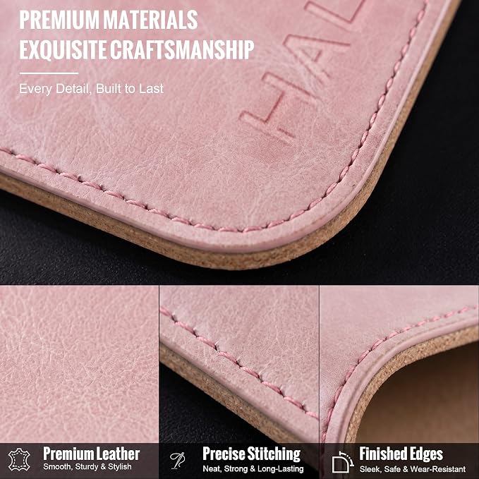 HAUTOCO Cork Desk Mat 31.5"x15.7", Distressed PU Leather & Cloth Desk Pad | Waterproof, Non-Slip, Stitched Edges, Pink Large Gaming Mouse Pad, Laptop Blotter & Desk Protector for Office and Home