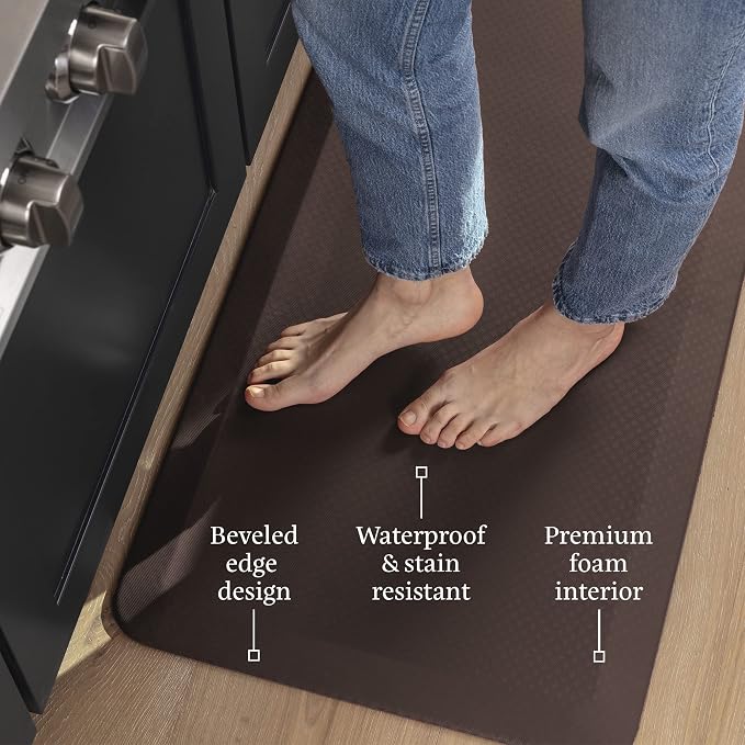 Zulay Home Large 20 x 32 Inch Anti Fatigue Floor Mat - 3/4 Inch Thick Cushioned Kitchen Mats for Standing - Comfortable Padded Floor Mats for Standing Work Desk - Memory Foam Kitchen Mat - Brown