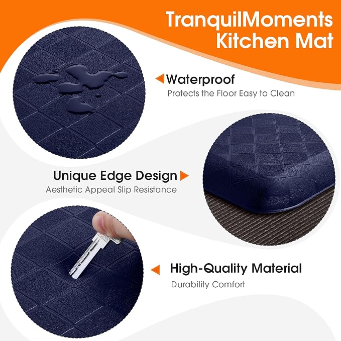 4/5 Inch Extra Thick Kitchen Mats for Floor,Non Slip Anti Fatigue Kitchen Rugs,Waterproof Stain Resistant Sink Mat,Cushioned Standing and Comfort Mats for Office (17"x47" Blue)