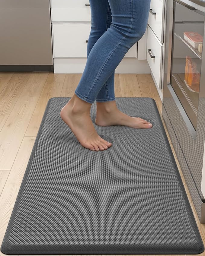 DEXI Kitchen Mat Cushioned Anti Fatigue, Extra Thick Comfort Standing Floor Mats Waterproof, Memory Foam Antifatigue Runner Rug for Desk Office, Sink, Laundry, 39x20, Grey