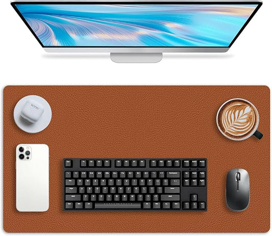 Leather Desk pad Protector, Office Mat, Large Mouse Mat, Non-Slip PU Leather Blotter, Laptop Desk Pad,Waterproof Laptop Computer Desk Keyboard Mat for Office/Work/Home/Decor (Brown, 25in*13in)