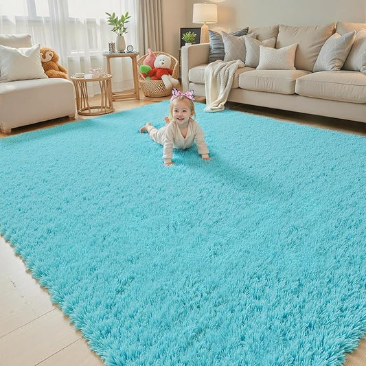 Rugs for Living Room 5x8, Alfombras para Salas Shag Large Plush Soft Area Rug, Shaggy Carpets for Bedroom,Boys Girls Home Decor Aesthetic(Teal Blue, 5 x 8)