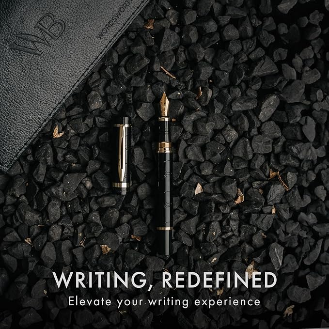Wordsworth & Black Primori Fountain Pen Set [Black Gold]; Fine Nib, Gift Case, 24 Ink Cartridges, Refill Converter, Manual; Journaling, Calligraphy, Smooth Writing Pens; Left and Right Handed