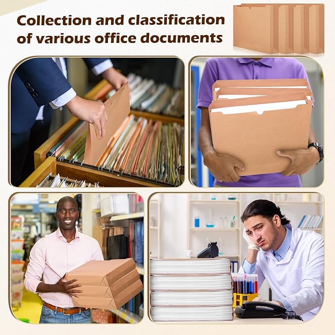 Zhehao 100 Pcs File Jackets Reinforced Straight Cut Tab Pocket Folders 2 Inch Expandable File Folder Expanding Paper Organizer with Tabs Expansion Pocket, Letter Size(Kraft Paper Color,Classic Style)