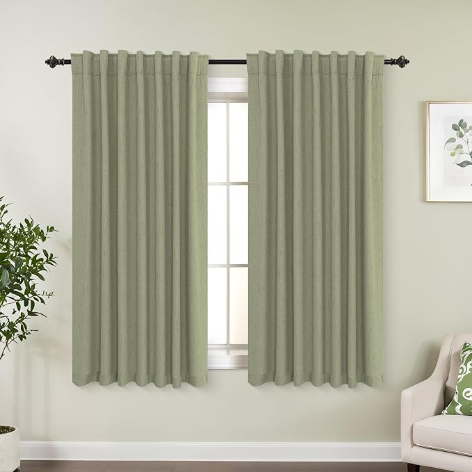 KOUFALL Short Boho Blackout Curtains for Kitchen Window Over Sink, Cottage Core Curtains for Bedroom, 45 Inches Long, Sage Green