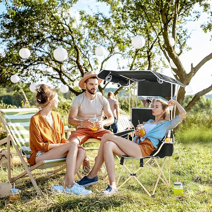 Nice C Chair with Canopy, Umbrella Chairs for Adults, Sports Chair with Shades, with Removable Footrest, Cooler Bag, Cup Holder for Camping, Fishing, Sports, Soccer, Beach (1Pack Green)