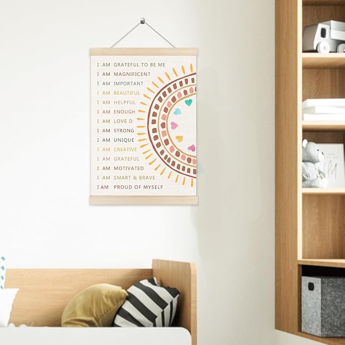 Welshower Boho Motivational Poster Hanger Frame, Colorful Positive Affirmation Inspirational Quote Wall Art Prints Decor for Classroom Kids Room Nursery Playroom Framed, 12x16 Inch