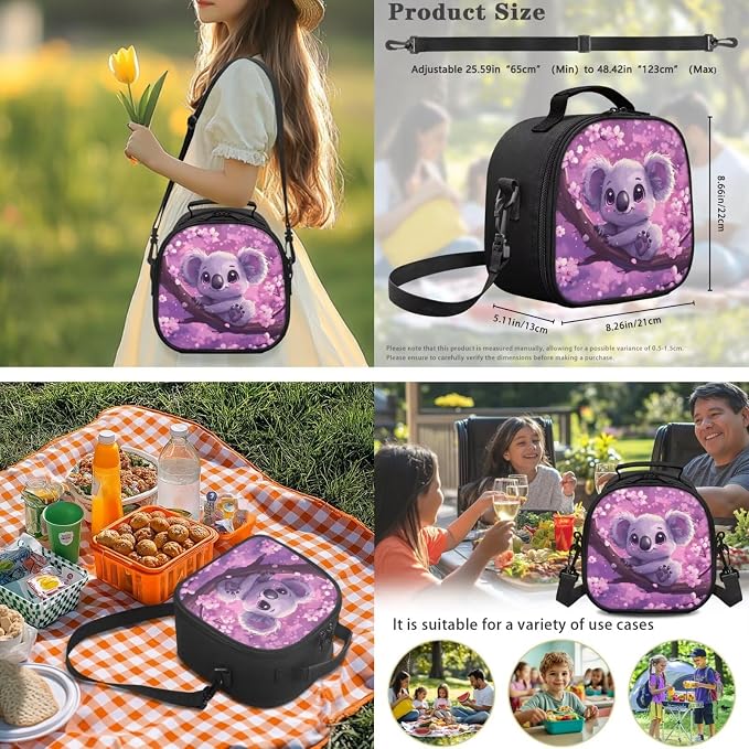 Ystardream Lovely Koala Backpack for School Girls Backpack with Lunch Box Set for Kids Primary School Backpacks Matching Lunch Bag & Water Bottle Sleeve & Pencil Case Cherry Blossom Design Dayapck