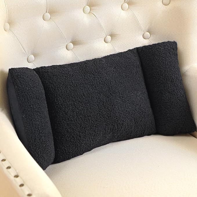 Queekay Fleece Lumbar Support Pillow 3 Section Back Pillow Office Chair for Back Support Comfortable Lumbar Cushion for Car Seat Pain Relief Sofa Rest(Black)