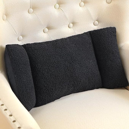 Queekay Fleece Lumbar Support Pillow 3 Section Back Pillow Office Chair for Back Support Comfortable Lumbar Cushion for Car Seat Pain Relief Sofa Rest(Black)