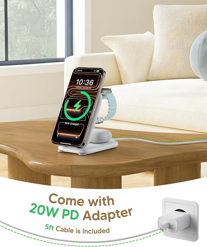 PaktVault 2026 Traveling Fast Wireless Charging Station for Apple Devices, Magnetic 3 in 1 MagSafe Charger Stand for iPhone 17 16 15 14 13 12 Pro Max Plus Air, Apple Watch&Air pods Pro-Gift for Her