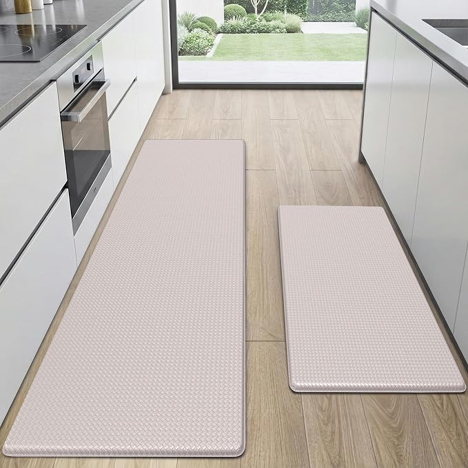 Kitchen Mats for Floor, [2PCS] Anti-Fatigue Kitchen Rugs, Ivory | Cushioned Comfort,Non-Slip Backing,Waterproof Surface,Soft Underfoot,Easy Clean,Kitchen Sink,Laundry Room,Standing Desk