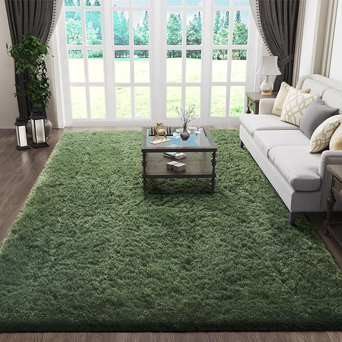 Ophanie Gray Green Rugs for Living Room 5x8,Grass Shag Fluffy Large Fuzzy Plush Soft Carpets,Floor Shaggy Area Rugs for Bedroom,Carpet for Kids Boys Girls Dorm Decor with Over 99 pcs Pile fibers