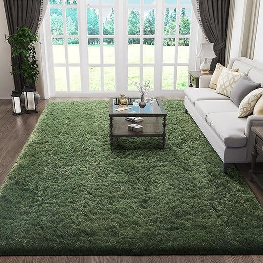 Ophanie Gray Green Rugs for Living Room 5x8,Grass Shag Fluffy Large Fuzzy Plush Soft Carpets,Floor Shaggy Area Rugs for Bedroom,Carpet for Kids Boys Girls Dorm Decor with Over 99 pcs Pile fibers