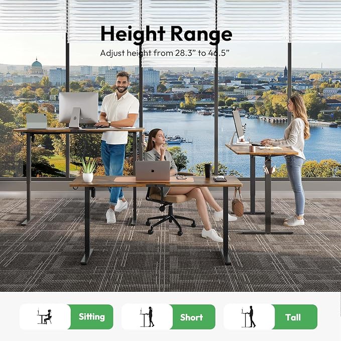 Large Electric Standing Desk,63x28 Inches Adjustable Height Stand up Desk, Sit Stand Home Office Desk, 3 Preset Heights,Equipped with Hooks,Ergonomic Computer Desk Workstation，Brown