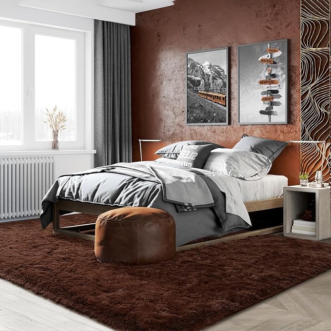 HOMORE Living Room Rug 5 x 7 Area Rug, Brown Rugs for Living Room Bedroom, Large Fluffy Rugs Super Soft Carpet for Kids Room Classroom Dorm Home