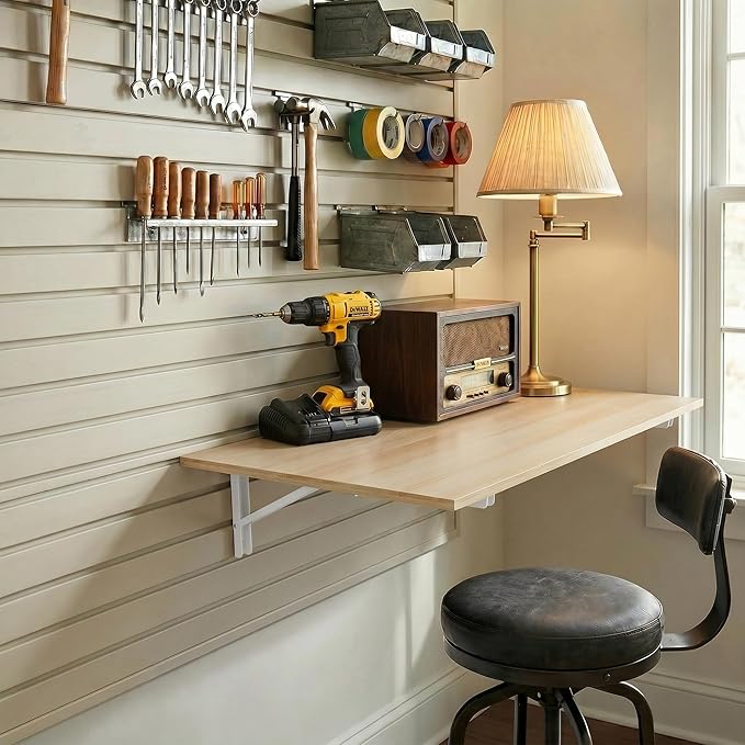 GOYLSER Fold Wall Mounted Table Folding Worktable, Addition to Garage/Home Office/Laundry Room/Home Bar/Kitchen & Dining Room