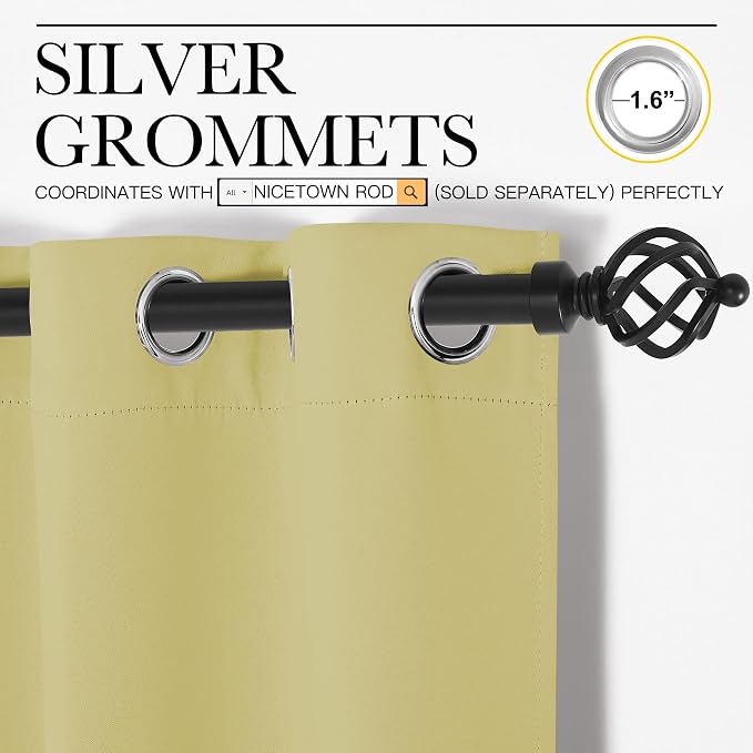NICETOWN Paler Yellow Blackout Curtain 78 inch Long, W55 x L78, 1 Panel, Thermal Insulated Window Treatment with Grommet Room Darkening Thermal Insulated Panel for Bedroom/Living Room