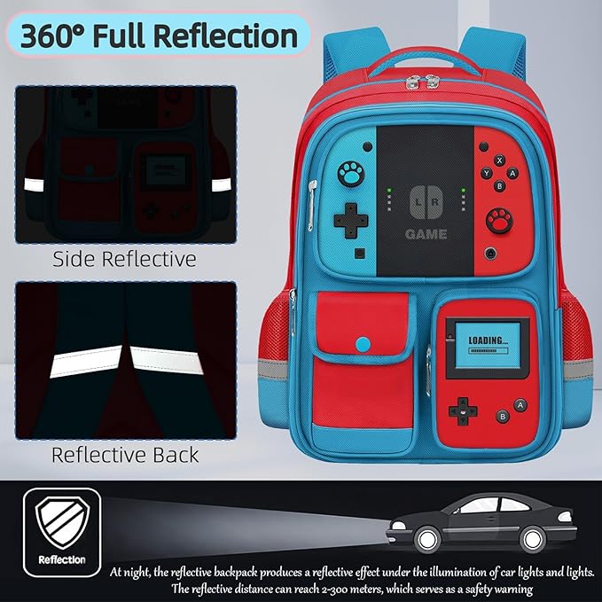 TILYTADLY Kids Backpack for Boys - 3pcs Gamer Boys Backpack with Lunch Box Set for Elementary Middle School - Students Bag for Ages 6-18,17″ Video Game Bookbag Travel Back Pack