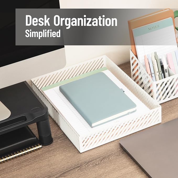 Mind Reader Metal Letter Size Paper Tray, Desktop Document Organizer with Non-Slip Pads, Office Desk Accessory Tray, Metal, White