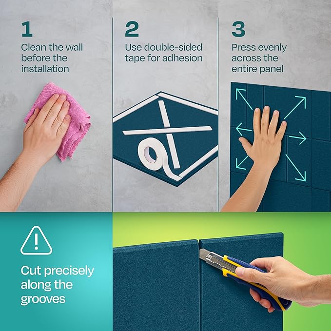 Acoustic Panels 12-Pack Soundproof Wall Panels 12"x12"x0.4" Decorative Sound Dampening for Your Home, Office, Studio, Bedroom & More with Unique GridFrame Carving [Ocean Turquoise]