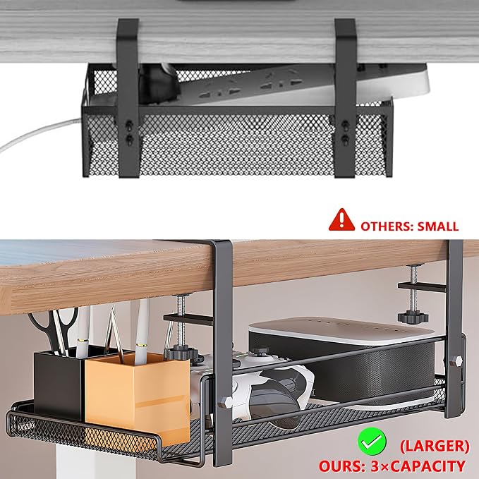 Cable Management Under Desk Storage Computer Cable Management | No Drill Clamp Shelf Under Desk Cable Management Tray Wire Organizer PC Cord Hider Holder