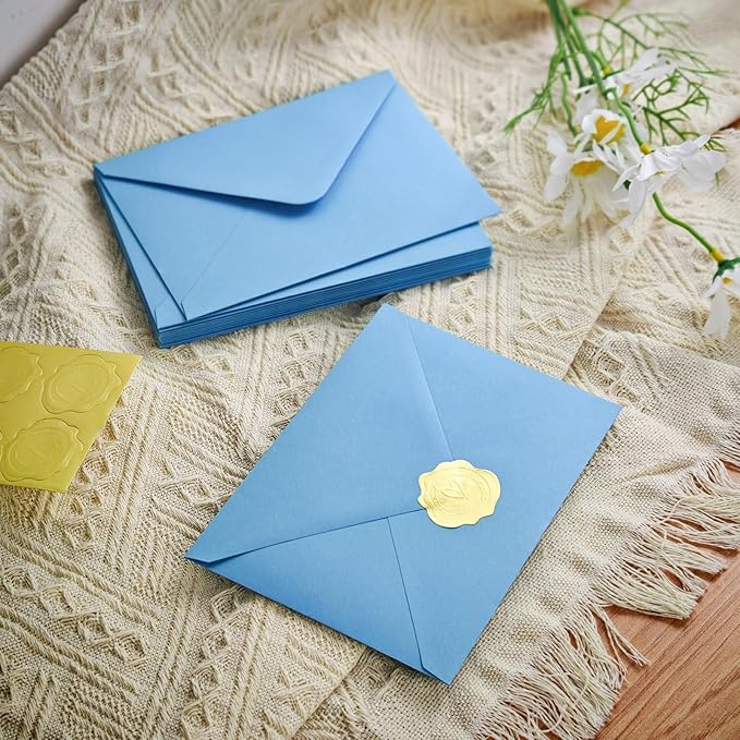 Stationary letter and envelopes set,Premium velvet-Touch envelopes 4x6 Envelopes 14 PCS with 28 PCS Stationery Paper,Colors Stationery Set for Love Letter, Party Invitations (Lake blue）