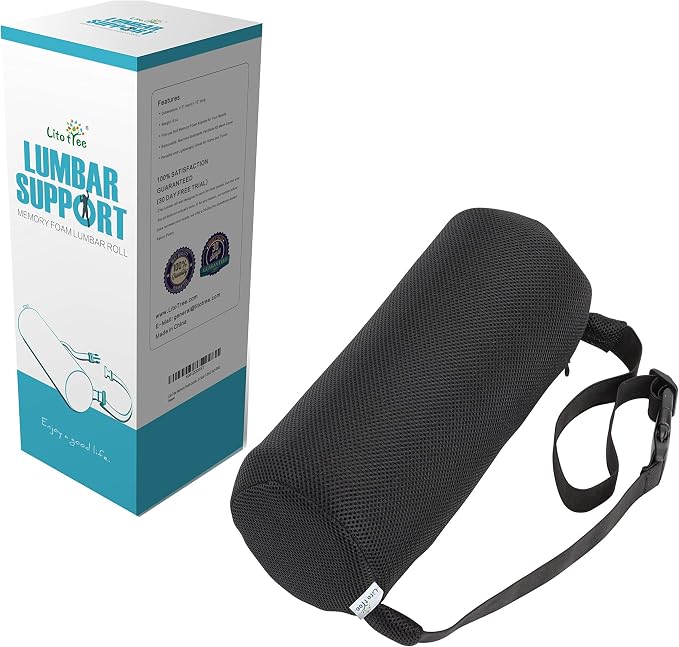 Lumbar Roll for Back Support - 100% Memory Foam - Optimized Firmness - 11 Inches Long with 4.5 Inches Diameter - Breathable Mesh Pillow Cover - for Comfortable Alignment and Support