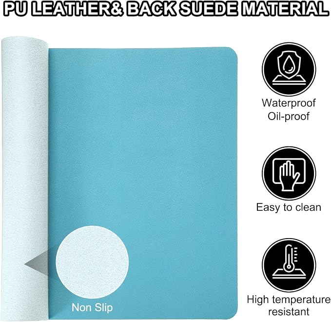 Patikil Desk Mat, 24x13 Non-Slip Waterproof PU Leather Desktop Protector, Blue