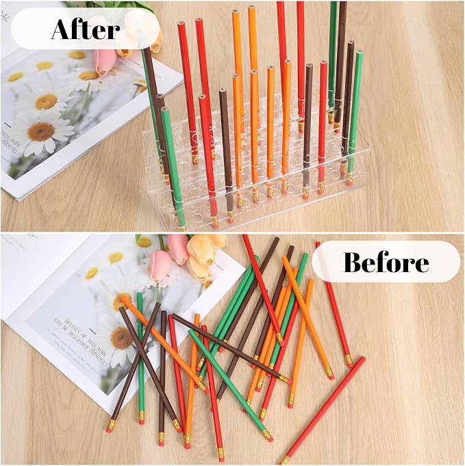 Acrylic Pen Holder, 48-Slots Pen Display Stand 2 Tier Pencil Display Desk Stand Clear Eyebrow Pen Stand Makeup Brush Rack Organizer for Home Office Desk School Supplies