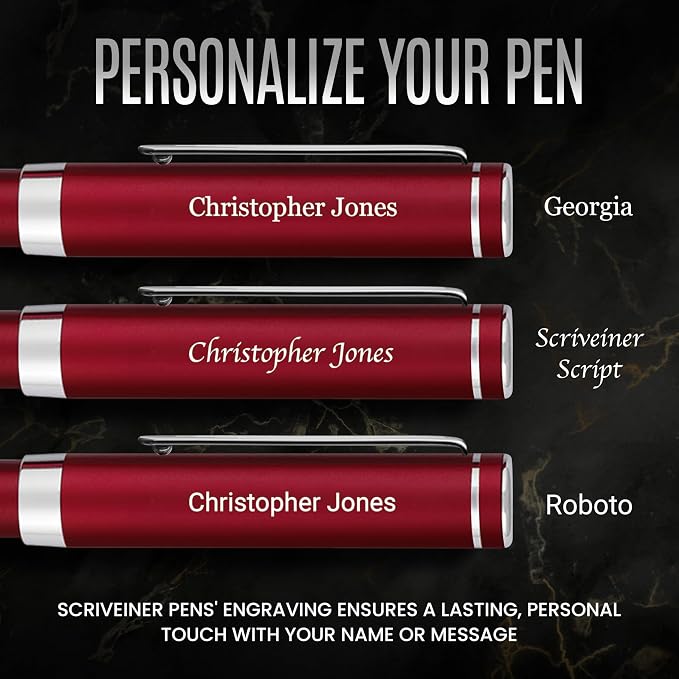 Scriveiner Personalized Red Rollerball EDC Pen, Stunning Pocket Pen with Chrome Finish, Cool Writing Pen, Best Pen Gift, Best Engraved Roller Ball Gift Set for Men & Women, Custom Name Engraving
