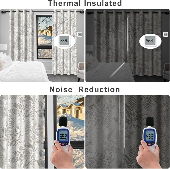 Blackout Curtains for Bedroom Living Room, Grommet Thermal Insulated Room Darkening Bedroom Curtains, Pine Needles Print Drapes 84 Inch Long 2 Panels Set Light Filtering Reduce Noise Protect Privacy